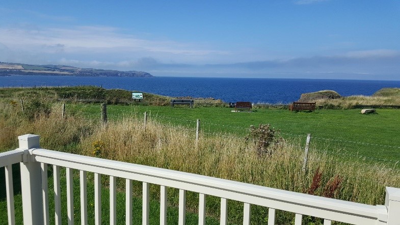 Photograph of a sea view from a caravan terrace